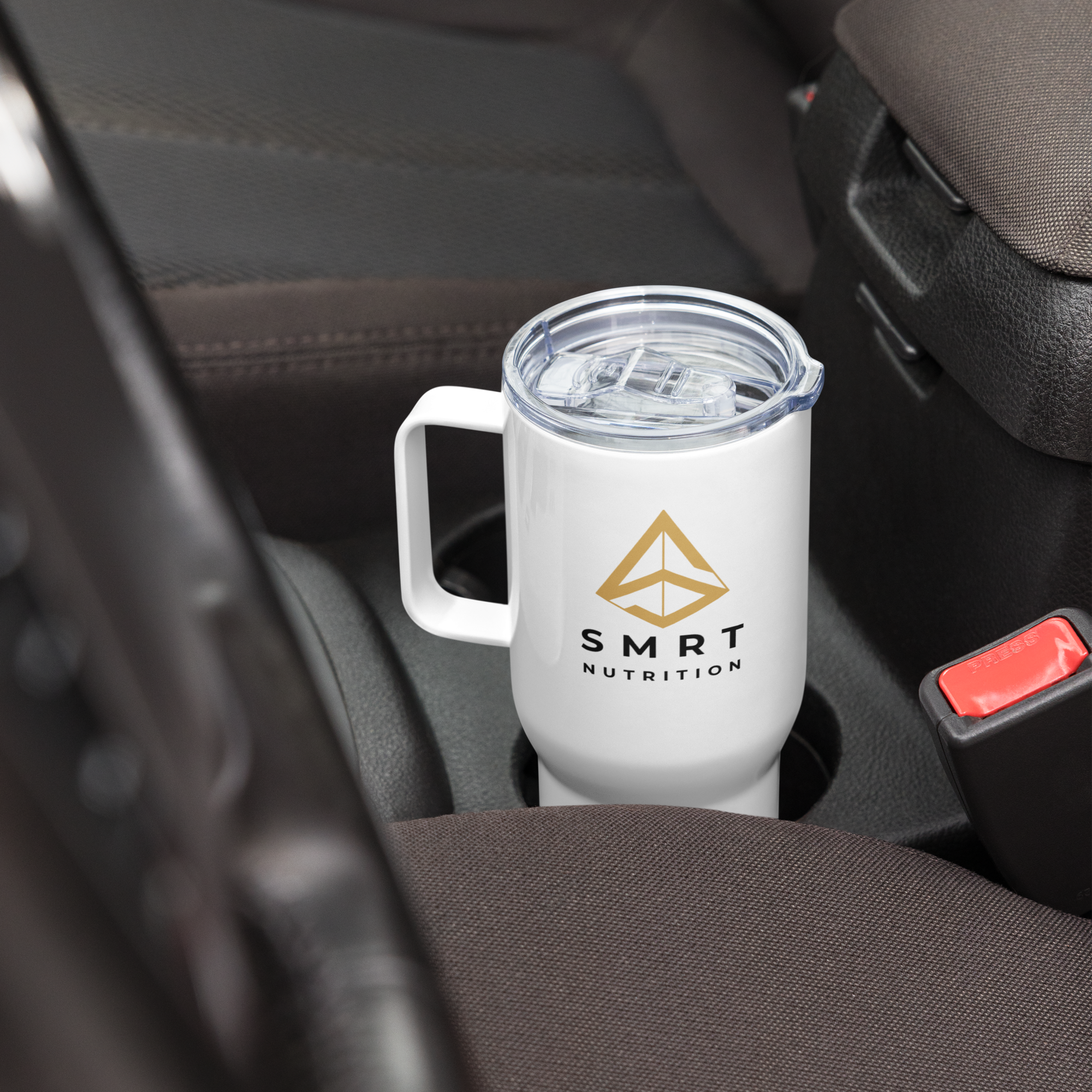 SMRT Nutrition Travel mug with a handle